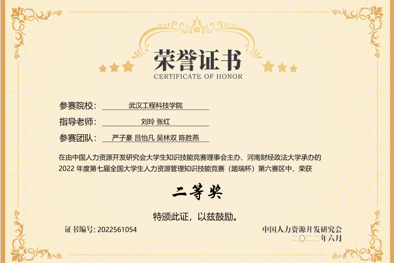 经济与管理学院学子在第七届“踏瑞杯”全国大学生人力资源管理知识技能竞赛中获佳绩