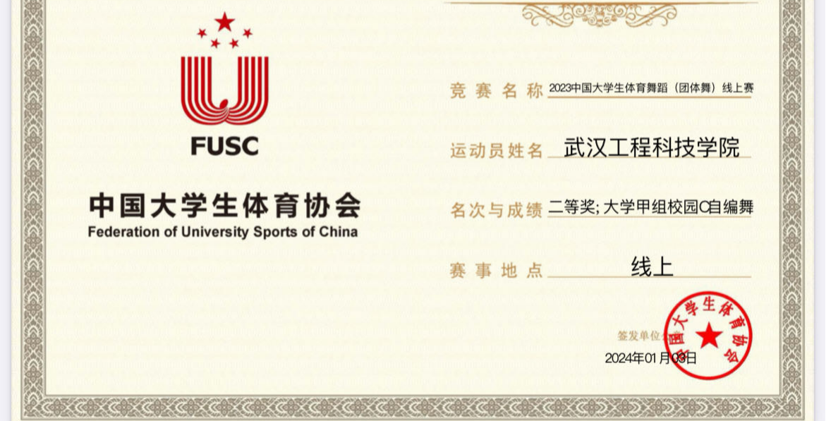 我校体舞队学生在2023年中国大学生体育舞蹈（团体舞）线上比赛中斩获佳绩